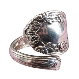 Vintage Campbell-Metcalf Sterling Silver Spoon Ring – Rose Floral Art Nouveau